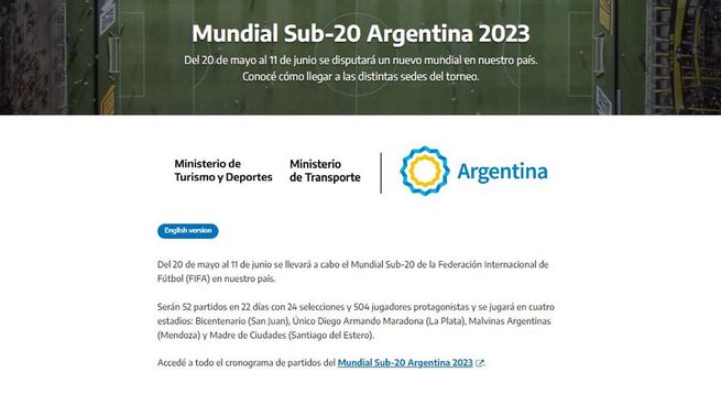  Mundial Sub-20: lanzaron sitio web para informar sobre cómo ir a las sedes
 